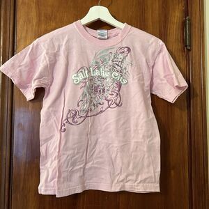 Salt Lake City Utah Kid's T-Shirt Vintage Y2K Light Pink Silver Short Sleeve Top